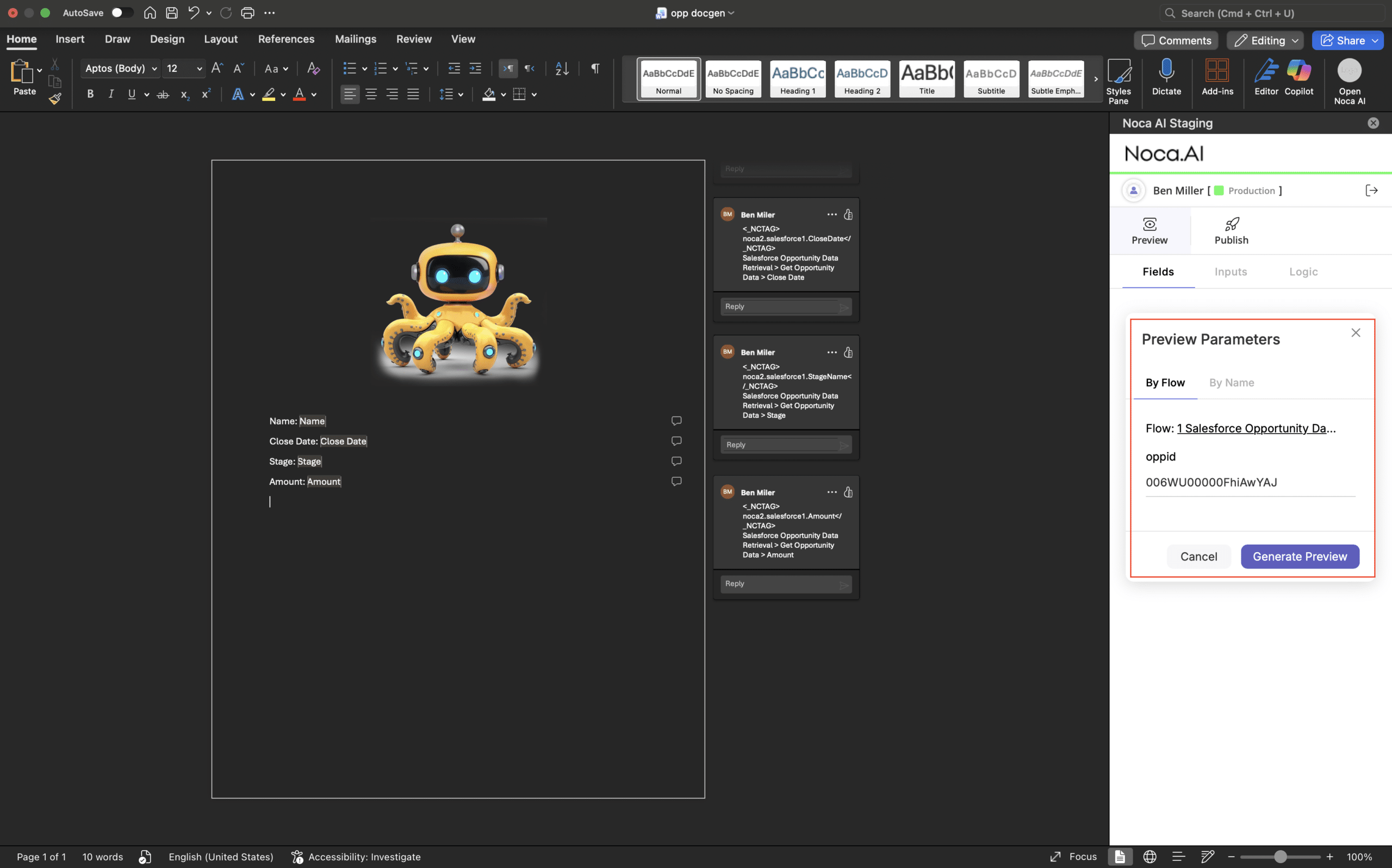 How to Publish a Word Document Template Into a NOCA Workflow - Noca AI ...